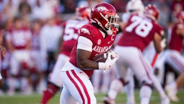 South Carolina football running back "Raheim Rocket" Sanders when he played for the Arkansas Razorbacks