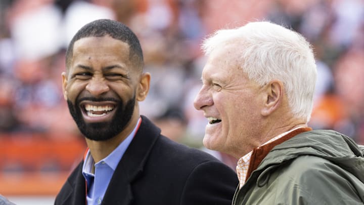 Cleveland Browns general manager Andrew Berry with owner Jimmy Haslam 