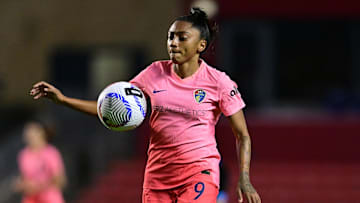 North Carolina Courage forward Kerolin Nicoli (9) controls the ball against the Chicago Red Stars 