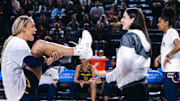 Indiana Fever guards Caitlin Clark and Sophie Cunningham were all smiles ahead of Game 1 against the Aces in the semifinals.