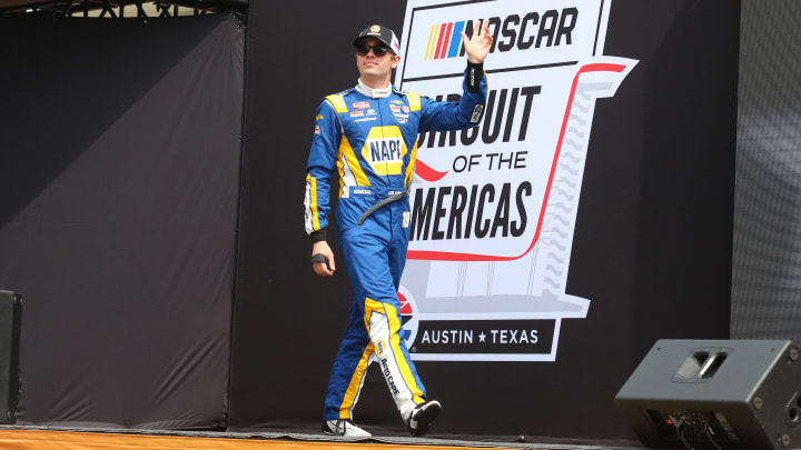 Mar 23, 2024; Austin, Texas, USA;  NASCAR Truck Series driver Christian Eckes (19) during driver introductions before the XPEL 225 at Circuit of the Americas.