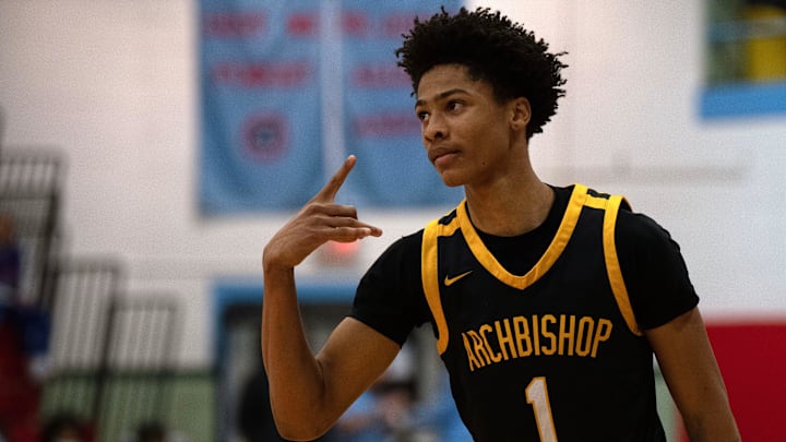 Archbishop Wood junior Jalil Bethea celebrates after scoring at Father Judge High School in Philadelphia on Wednesday, March 1, 2023. Archbishop Wood defeated Olney High School in the District 12 Class 6A third-place game, 88-47.

Bb Olneyatwood01