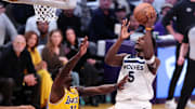Minnesota Timberwolves guard Anthony Edwards goes to the basket against Los Angeles Lakers during the 2024 NBA Playoffs