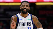 Jan 29, 2025; New Orleans, Louisiana, USA;  Dallas Mavericks guard Kyrie Irving (11) reacts to fan during the second half against the New Orleans Pelicans at Smoothie King Center. Mandatory Credit: Matthew Hinton-Imagn Images