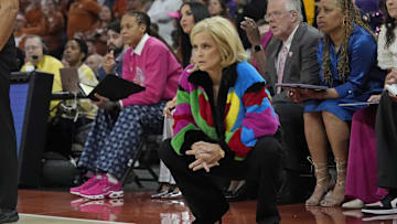 Feb 16, 2025; Austin, Texas, USA; Louisiana State Lady Tigers head coach Kim Mulkey watches the first half against the Texas Longhorns at Moody Center. Mandatory Credit: Scott Wachter-Imagn Images