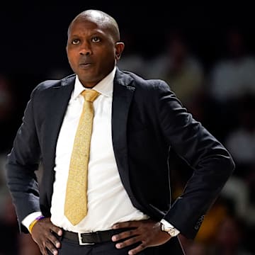 Missouri head coach Dennis Gates watches his team face Vanderbilt during the first half at Memorial Gym in Nashville, Tenn., Saturday, March 1, 2025.