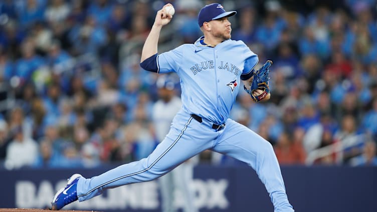 Toronto Blue Jays pitcher Yariel Rodriguez delivers a pitch against the Kansas City Royals.