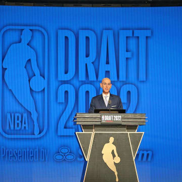 Jun 23, 2022; Brooklyn, NY, USA; NBA commissioner Adam Silver speaks before the first round of the 2022 NBA Draft at Barclays Center. Mandatory Credit: Brad Penner-USA TODAY Sports