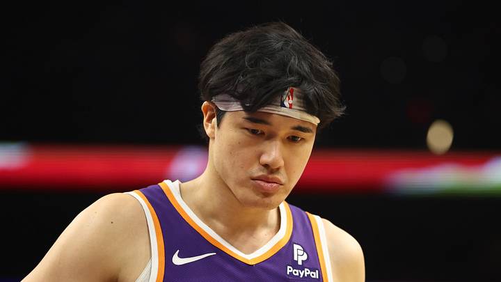 Dec 12, 2023; Phoenix, Arizona, USA; Phoenix Suns forward Yuta Watanabe (18) against the Golden State Warriors at Footprint Center. Mandatory Credit: Mark J. Rebilas-USA TODAY Sports