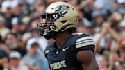 Purdue Boilermakers wide receiver De'Nylon Morrissette (8) smiles after scoring a touchdown