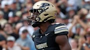 Purdue Boilermakers wide receiver De'Nylon Morrissette (8) smiles after scoring a touchdown 