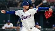 Texas Rangers relief pitcher Shawn Armstrong (43) delivers a pitch to the Milwaukee Brewers during the eighth inning at Globe Life Field. 