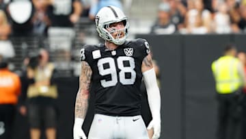 Sep 22, 2024; Paradise, Nevada, USA; Las Vegas Raiders defensive end Maxx Crosby (98) 
