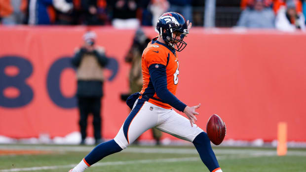 Dec 29, 2019; Denver, Colorado, USA; Denver Broncos punter Colby Wadman (6) punts the ball in the second quarter against the Oakland Raiders at Empower Field at Mile High. Mandatory Credit: Isaiah J. Downing-USA TODAY Sports