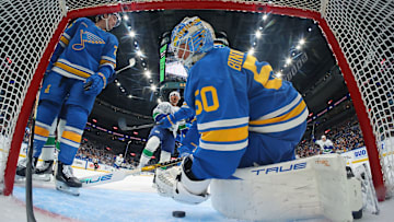 St. Louis Blues goaltender Jordan Binnington was at the forefront of a controversial play.
