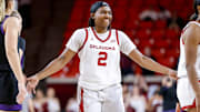 Oklahoma guard Reyna Scott (2) celebrates a win after an NCAA basketball game between University of Oklahoma (OU) and Texas Christian University (TCU) at Lloyd Noble Center in Norman, Okla., on Wednesday, Feb. 7, 2024.