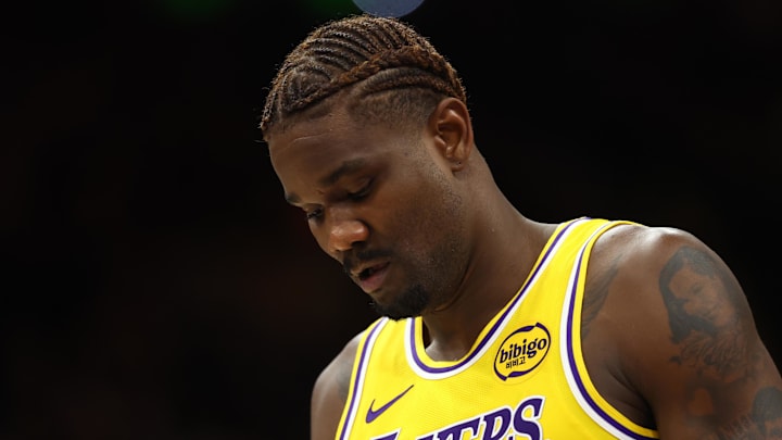 Dec 23, 2025; Phoenix, Arizona, USA; Los Angeles Lakers center Deandre Ayton (5) reacts against the Phoenix Suns at Mortgage Matchup Center. Mandatory Credit: Mark J. Rebilas-Imagn Images