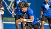 Sep 14, 2024; Tulsa, Oklahoma, USA;  Tulsa Golden Hurricane wide receiver Joseph Williams (8) warms up before a game against the Oklahoma State Cowboys at Skelly Field at H.A. Chapman Stadium. Mandatory Credit: Brett Rojo-Imagn Images