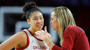 Oklahoma coach Jennie Baranczyk and forward Skylar Vann 