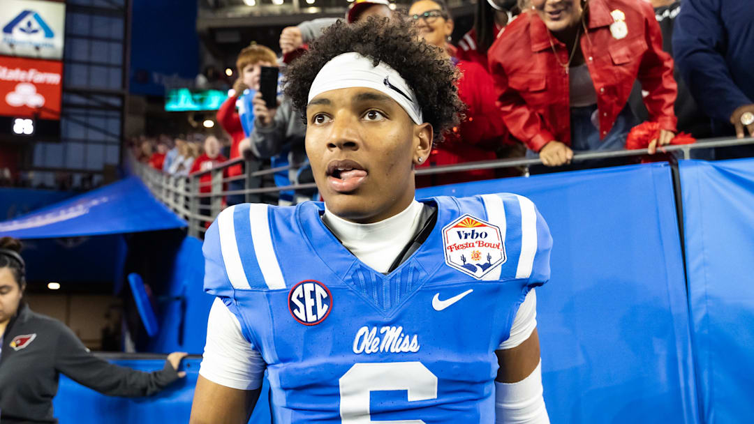 Detailed view of the jersey of Mississippi Rebels quarterback Trinidad Chambliss against the Miami Hurricanes
