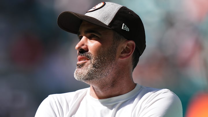 Nov 13, 2022; Miami Gardens, Florida, USA; Cleveland Browns head coach Kevin Stefanski stands on the field prior to the game against the Miami Dolphins at Hard Rock Stadium. Mandatory Credit: Jasen Vinlove-Imagn Images