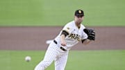 San Diego Padres starting pitcher Michael King (34) delivers during the first inning against the Arizona Diamondbacks at Petco Park on Sept. 27.