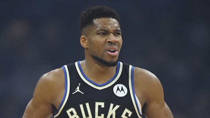 Milwaukee Bucks forward Giannis Antetokounmpo (34) reacts in the first quarter against the Cleveland Cavaliers at Rocket Arena on November 17, 2025.