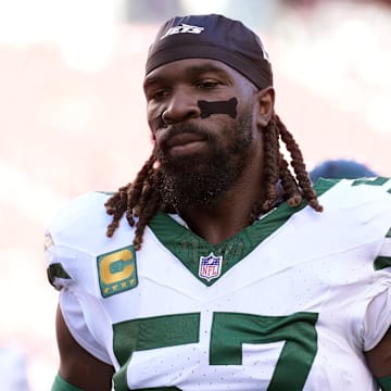 Sep 9, 2024; Santa Clara, California, USA; New York Jets linebacker C.J. Mosley (57) before the game against the San Francisco 49ers at Levi's Stadium. Mandatory Credit: Darren Yamashita-Imagn Images
