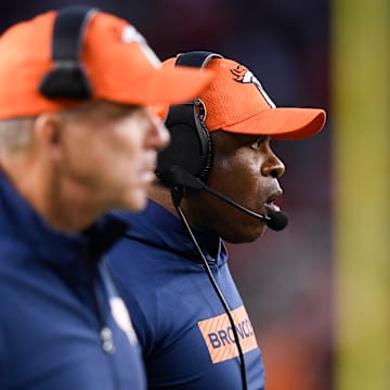 CINCINNATI, OH - DECEMBER 28: Denver Broncos Defensive Coordinator Vance Joseph and Denver Broncos Head Coach Sean Payton look on during the NFL, American Football Herren, USA football game between the Denver Broncos and the Cincinnati Bengals on December 28, 2024, at Paycor Stadium in Cincinnati, Ohio.