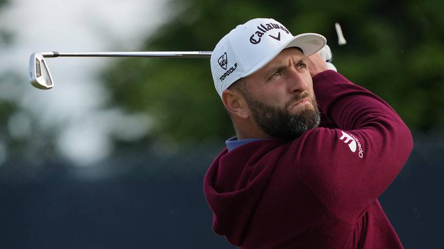 Jon Rahm plays his shot on the 14th hole during the second round of the PGA Championship. 
