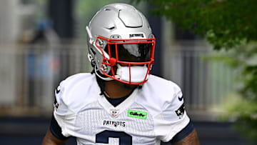 Jun 9, 2025; Foxborough, MA, USA; New England Patriots wide receiver DeMario Douglas (3) jogs to the practice fields at Gillette Stadium. Mandatory Credit: Eric Canha-Imagn Images