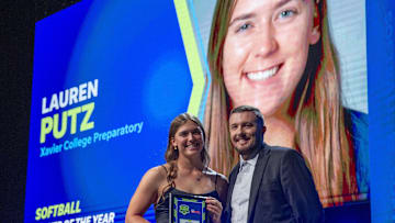 Lauren Putz accepts an award at the Arizona High School Sports Awards at Arizona Financial Theater in Phoenix, June 17, 2024.