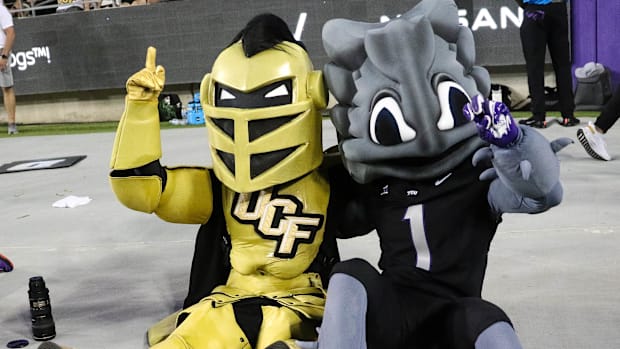 Even with the Horned Frogs loss, Nitro and Superfrog stay friends.