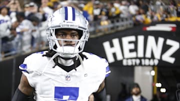 Oct 6, 2024; Pittsburgh, Pennsylvania, USA;  Dallas Cowboys cornerback Trevon Diggs (7) takes the field to play the Pittsburgh Steelers at Acrisure Stadium. Mandatory Credit: Charles LeClaire-Imagn Images
