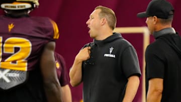 Arizona State head coach Kenny Dillingham during a practice inside the Verde Dickey Dome in Tempe on August 12, 2025.