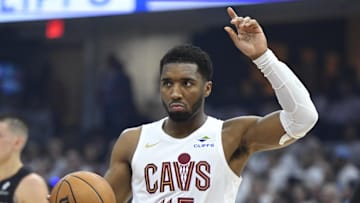 Cleveland Cavaliers guard Donovan Mitchell reacts against the Miami Heat.