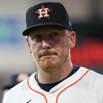 Jul 9, 2025; Houston, Texas, USA;  Houston Astros starting pitcher Brandon Walter (60) walks from the bullpen to the dugout before pitching against the Cleveland Guardians at Daikin Park.