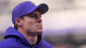 Dec 7, 2025; Minneapolis, Minnesota, USA; Minnesota Vikings head coach Kevin O'Connell during the first half at U.S. Bank Stadium.