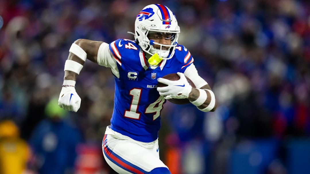 Jan 21, 2024; Orchard Park, New York, USA; Buffalo Bills wide receiver Stefon Diggs (14) against the