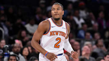 Oct 9, 2025; New York, New York, USA; New York Knicks guard Miles McBride (2) during the second half against the Minnesota Timberwolves at Madison Square Garden. Mandatory Credit: John Jones-Imagn Images