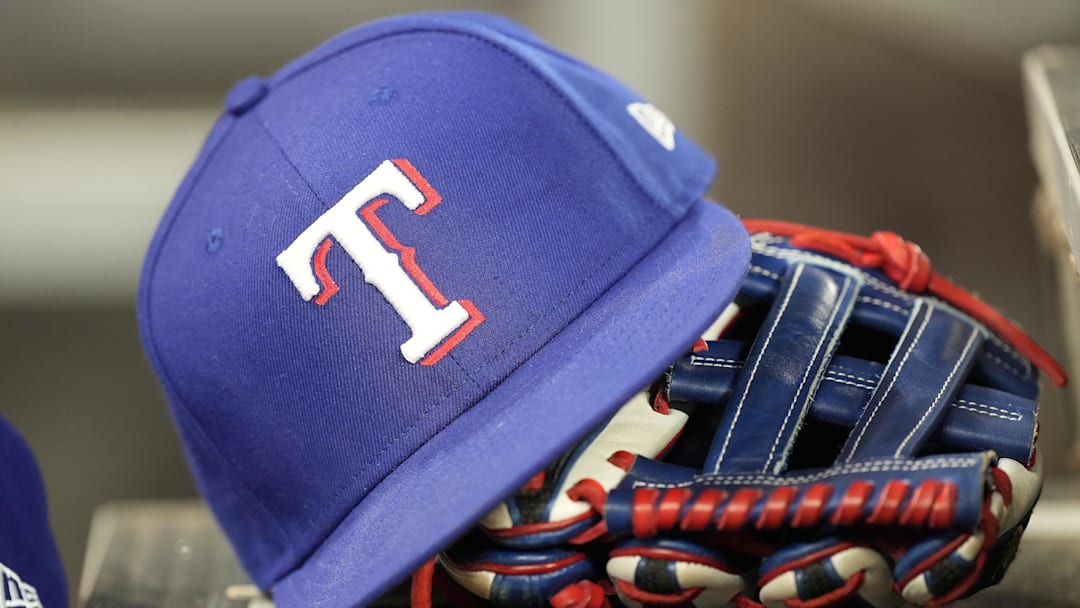 Texas Rangers hat and glove