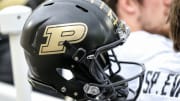 Close up view of a Purdue Boilermakers helmet