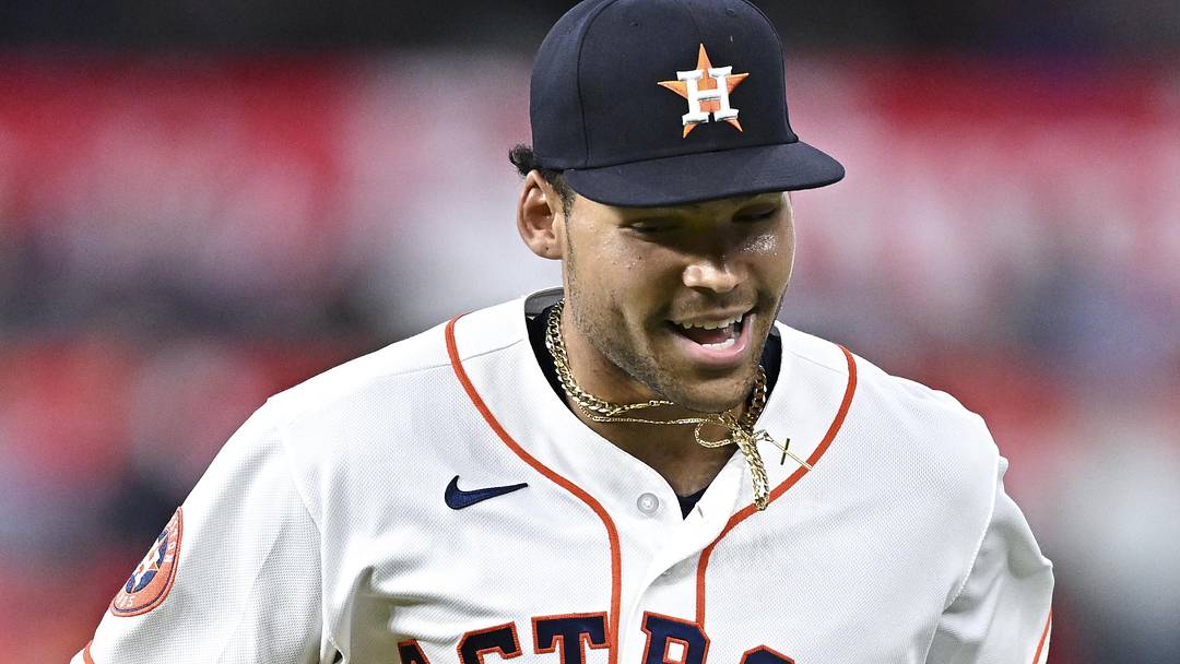May 5, 2026; Houston, Texas, USA; Houston Astros right fielder Cam Smith (11) reacts after making a catch for an out against the Los Angeles Dodgers at Daikin Park. 