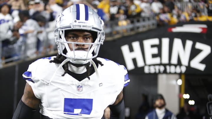 Oct 6, 2024; Pittsburgh, Pennsylvania, USA;  Dallas Cowboys cornerback Trevon Diggs (7) takes the field to play the Pittsburgh Steelers at Acrisure Stadium. Mandatory Credit: Charles LeClaire-Imagn Images