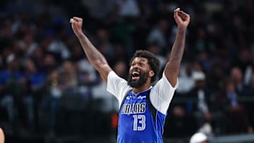 Dec 3, 2025; Dallas, Texas, USA; Dallas Mavericks forward Naji Marshall (13) reacts during the first half against the Miami Heat  at American Airlines Center. Mandatory Credit: Kevin Jairaj-Imagn Images