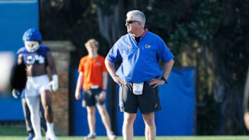 Florida Gators executive head coach Ron Roberts looks on during spring football practice at Heavener Football Complex at the University of Florida in Gainesville, FL on Thursday, March 6, 2025. [Matt Pendleton/Gainesville Sun]