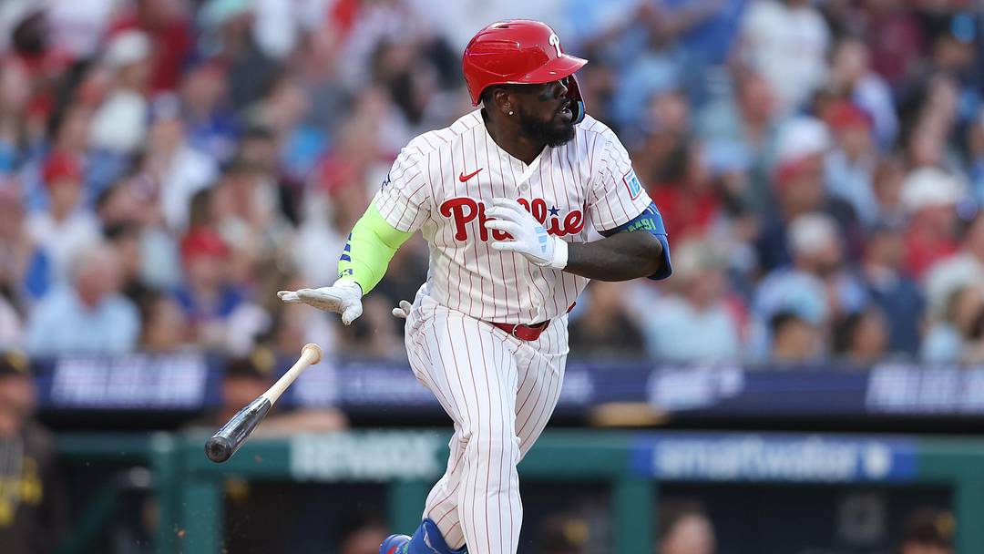 Jun 3, 2026; Philadelphia, Pennsylvania, USA; Philadelphia Phillies right fielder Adolis Garcia (53) hits an RBI double against the San Diego Padres during the fifth inning at Citizens Bank Park. Mandatory Credit: Bill Streicher-Imagn Images Jun 3, 2026; Philadelphia, Pennsylvania, USA; Philadelphia Phillies right fielder Adolis Garcia (53) hits an RBI double against the San Diego Padres during the fifth inning at Citizens Bank Park. Mandatory Credit: Bill Streicher-Imagn Images