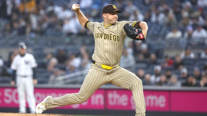 May 6, 2025; Bronx, New York, USA; San Diego Padres starting pitcher Michael King (34) pitches in the first inning against the New York Yankees at Yankee Stadium. Mandatory Credit: Wendell Cruz-Imagn Images May 6, 2025; Bronx, New York, USA; San Diego Padres starting pitcher Michael King (34) pitches in the first inning against the New York Yankees at Yankee Stadium. Mandatory Credit: Wendell Cruz-Imagn Images