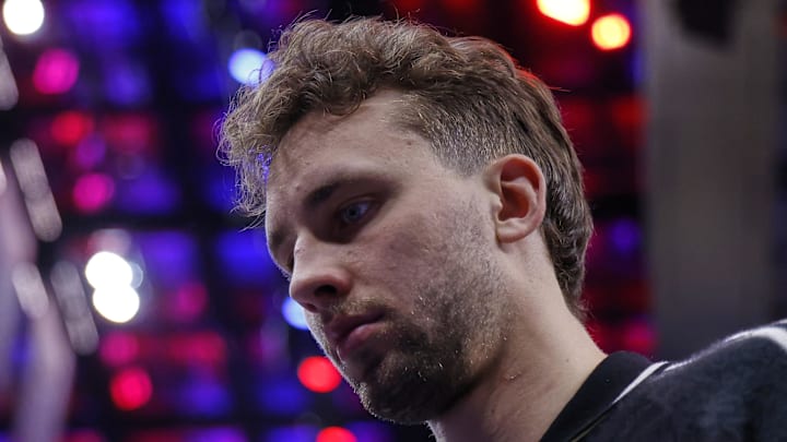 Apr 29, 2026; Detroit, Michigan, USA; Orlando Magic forward Franz Wagner (22) walks off the court after the game against the Detroit Pistons during game five of the first round of the 2026 NBA Playoffs at Little Caesars Arena. Mandatory Credit: Rick Osentoski-Imagn Images
