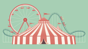 This illustration features elements of both circuses and carnivals.